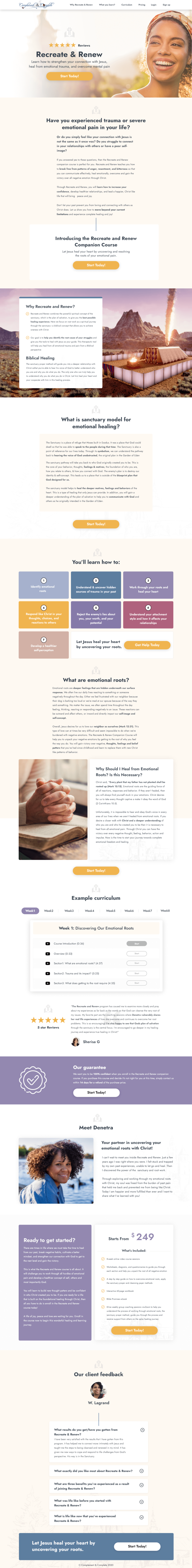 Recreate and Renew emotional healing course sales page designed by Apexure
