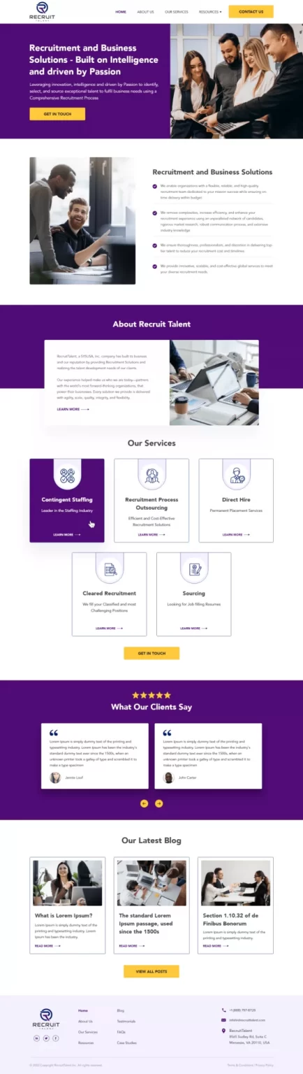 RecruitTalent recruiting lead generation landing page designed by Apexure