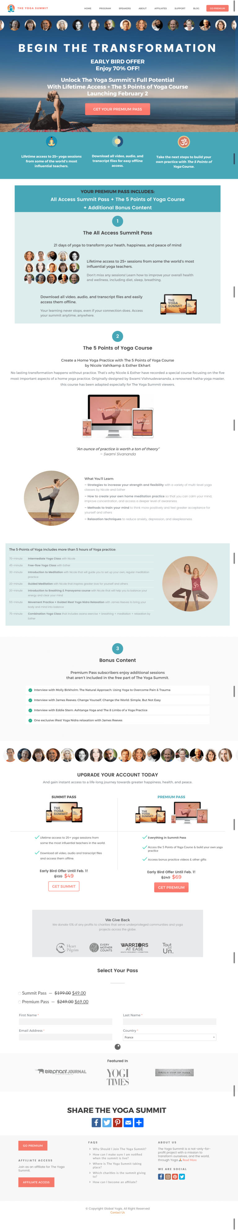 The Yoga Summit event registration landing page design by Apexure