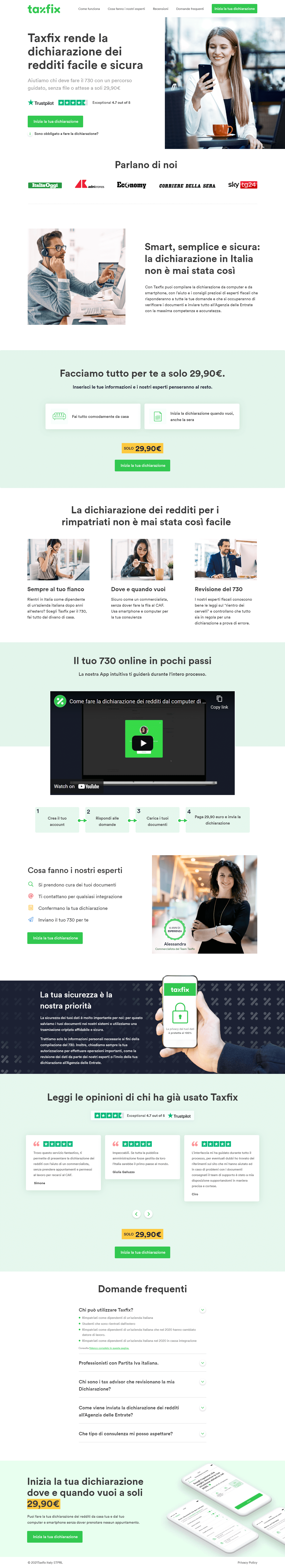 Taxfix Italian tax filing landing page design by Apexure