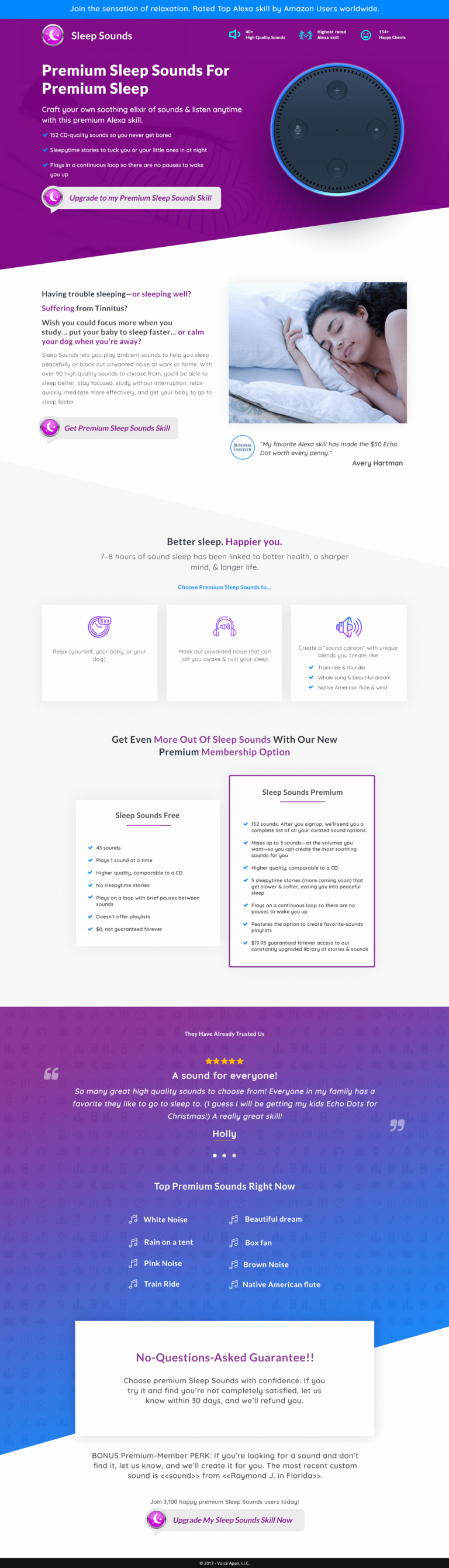 Sleep Sounds e-commerce click-through design by Apexure