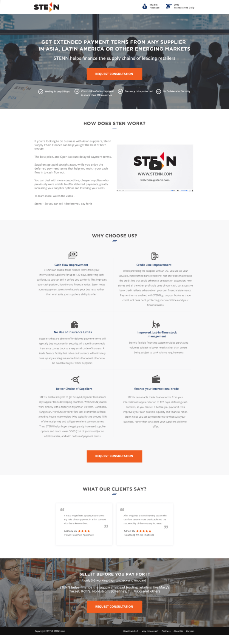 STENN supply chain finance lead generation design by Apexure
