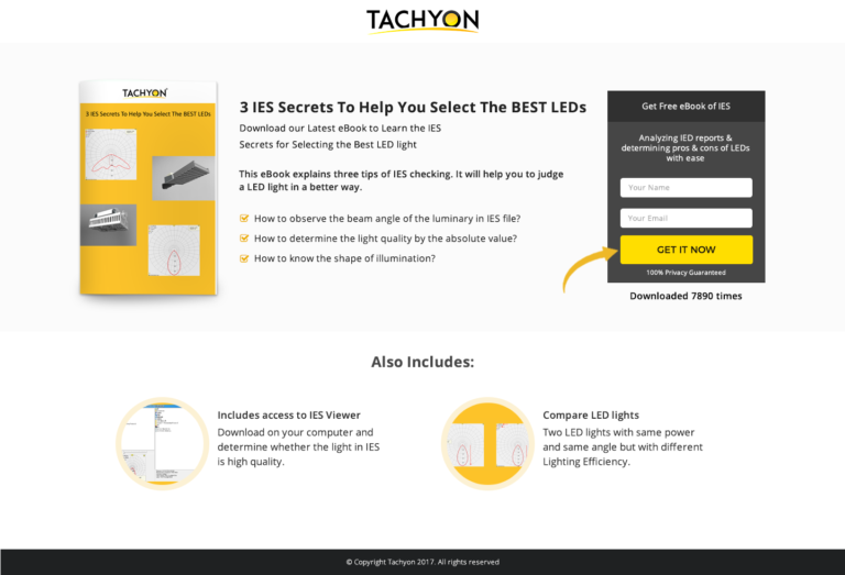 Techyon LED lighting selection guide squeeze page design by Apexure