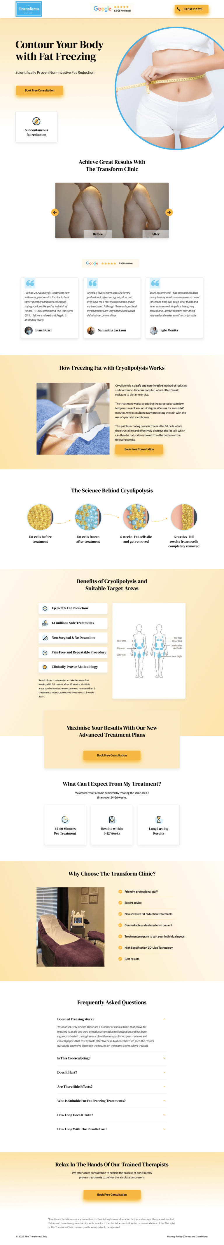 The Transform Clinic cryolipolysis fat freezing lead generation design by Apexure