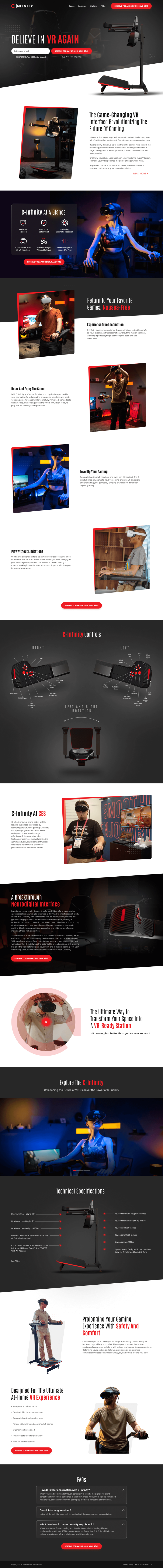 C-Infinity VR gaming equipment product page designed by Apexure