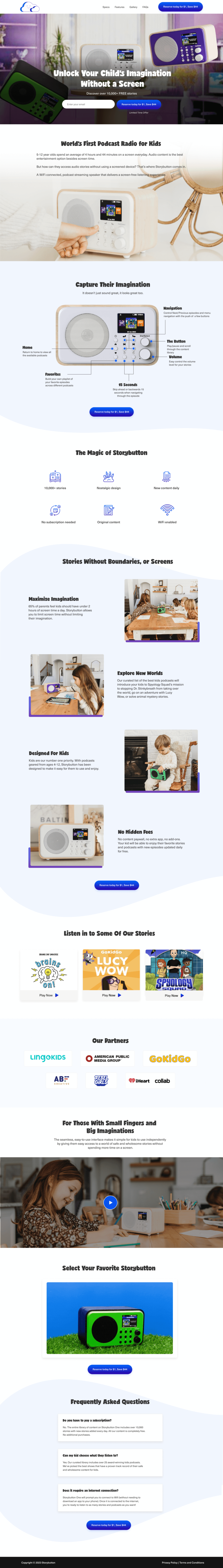 Story Button screen-free podcast radio for kids design by Apexure