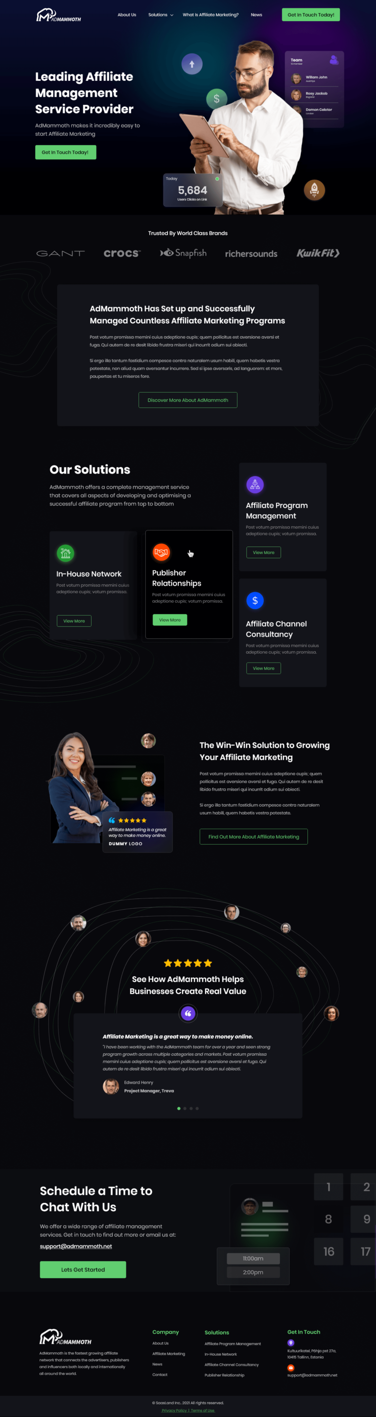 AdMammoth affiliate management homepage design by Apexure