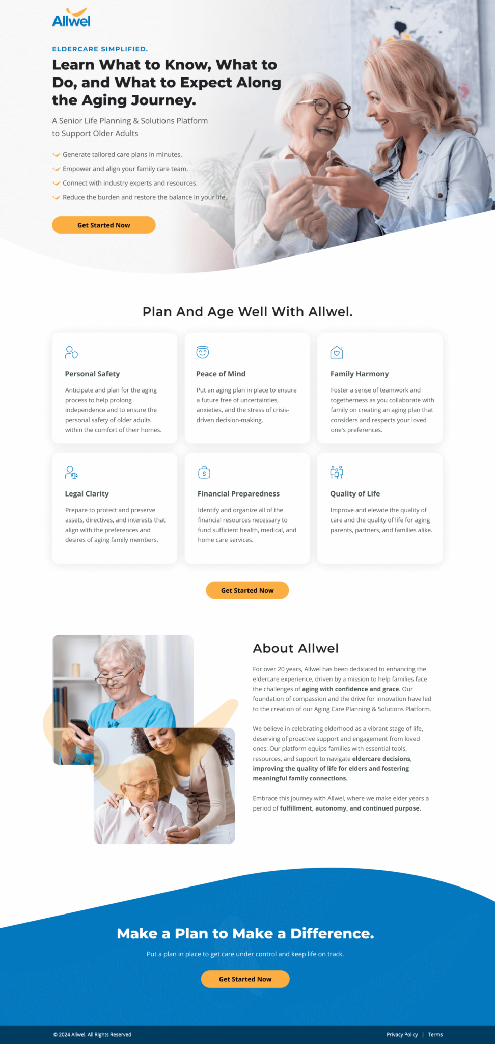 AllWel senior life planning SaaS landing page designed by Apexure