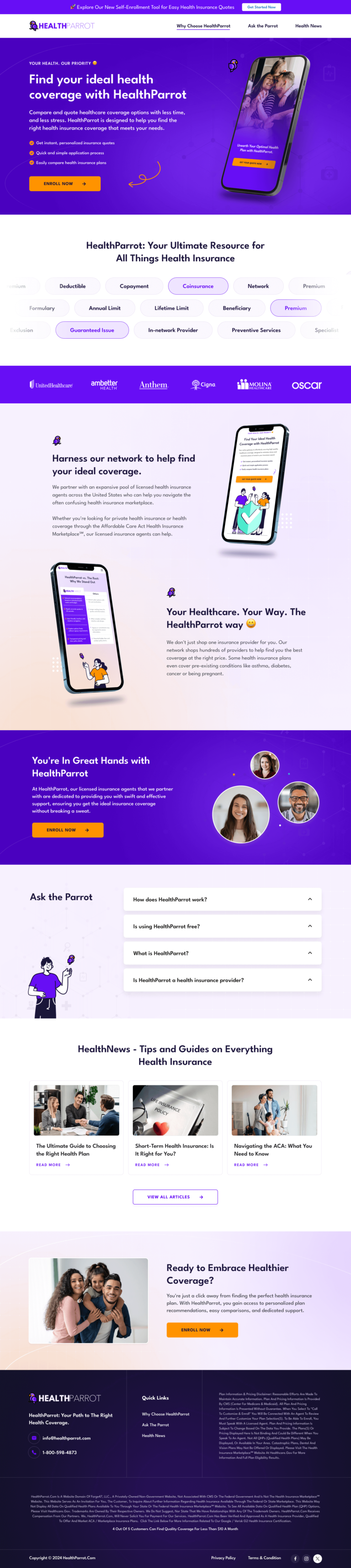 HealthParrot health insurance comparison landing page design by Apexure