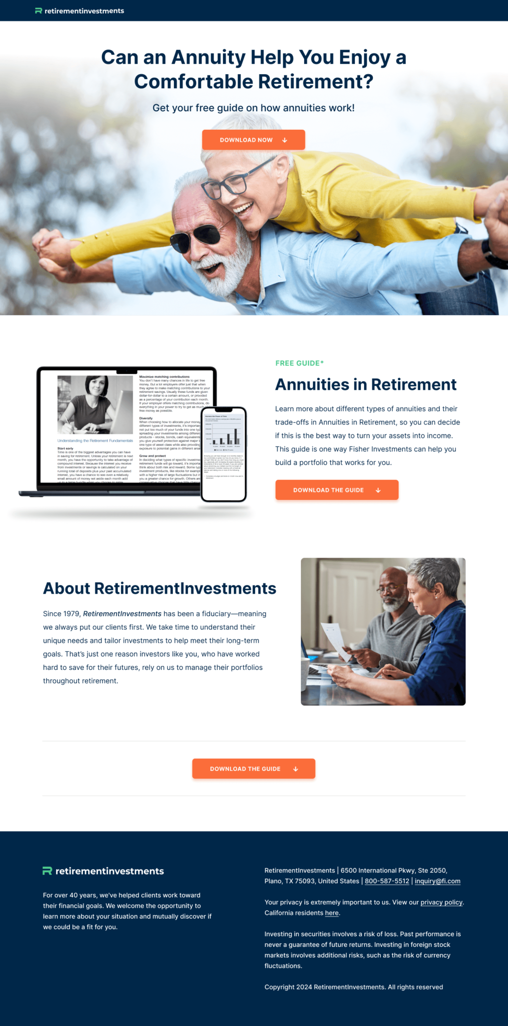 RetirementInvestments free annuity guide download landing page