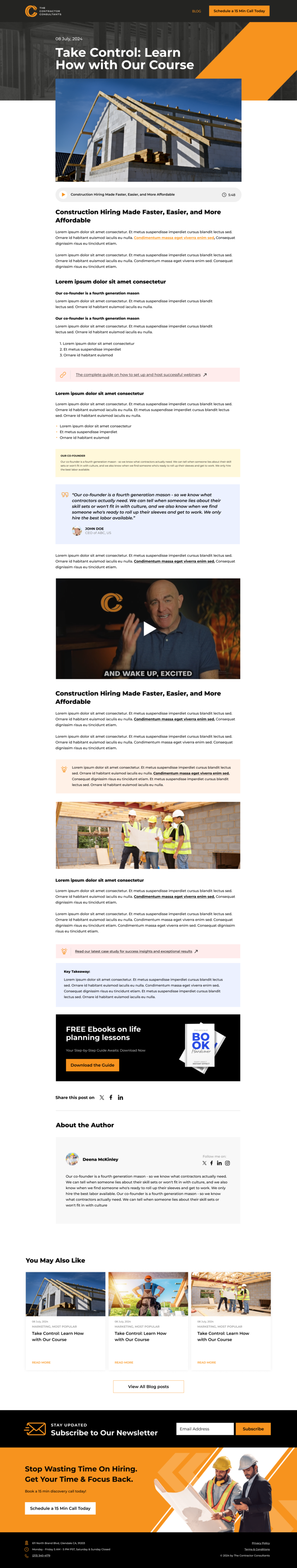 The Contractor Consultants construction hiring advertorial landing page design by Apexure