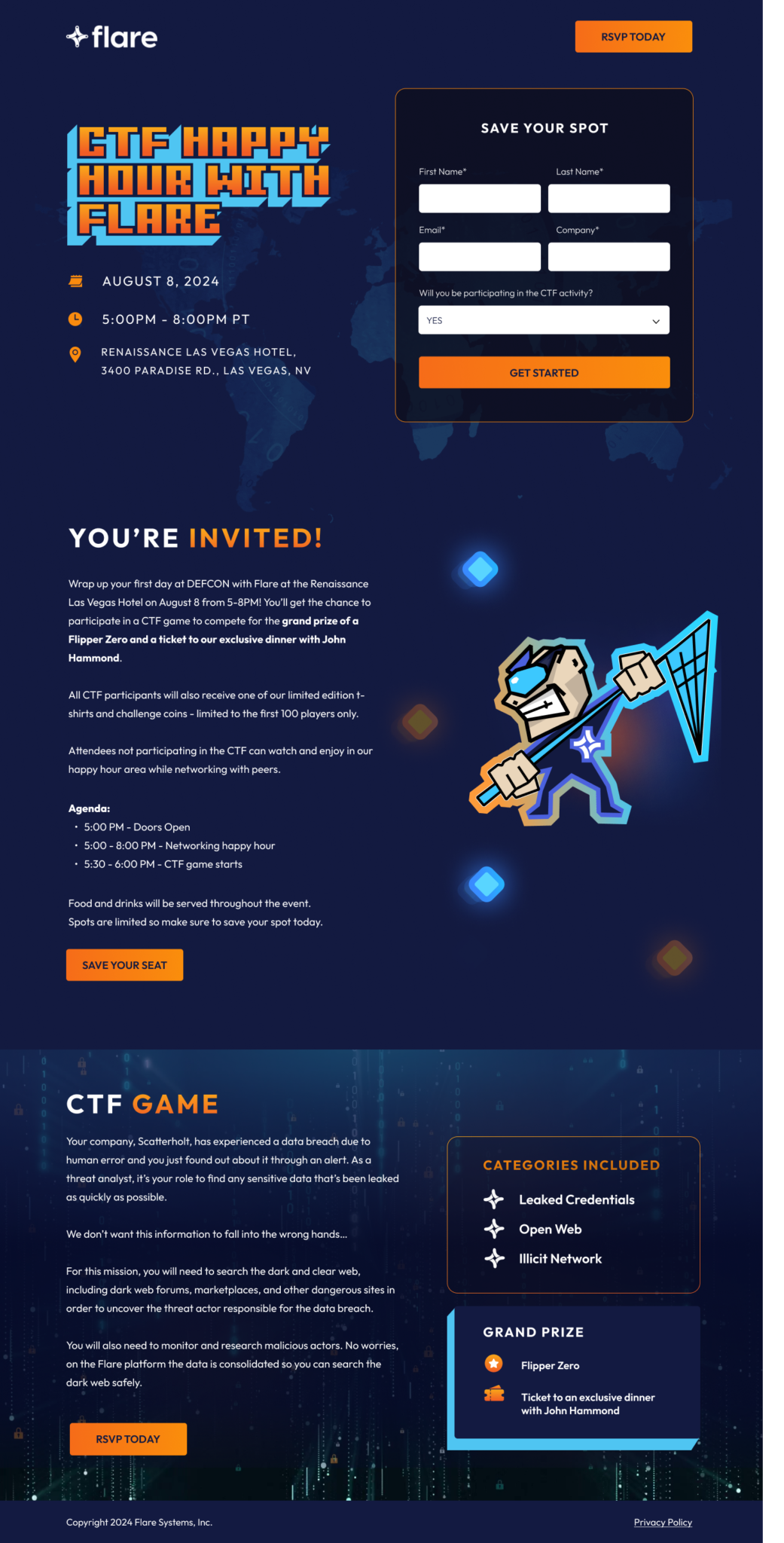 Flare event registration landing page design by Apexure