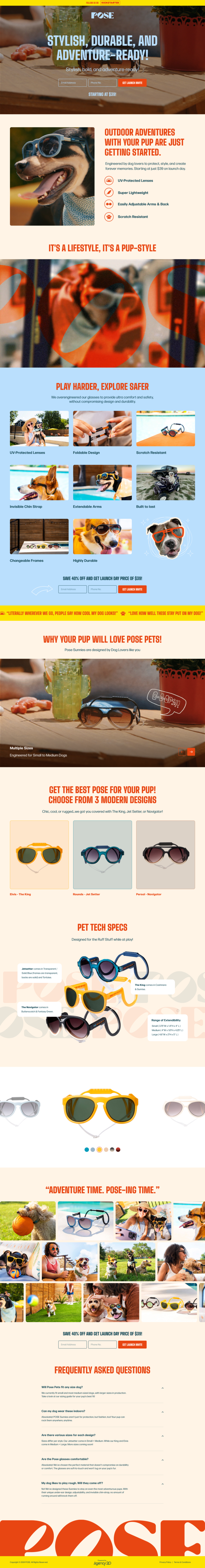 Posepets adventure pet accessories e-commerce landing page design by Apexure