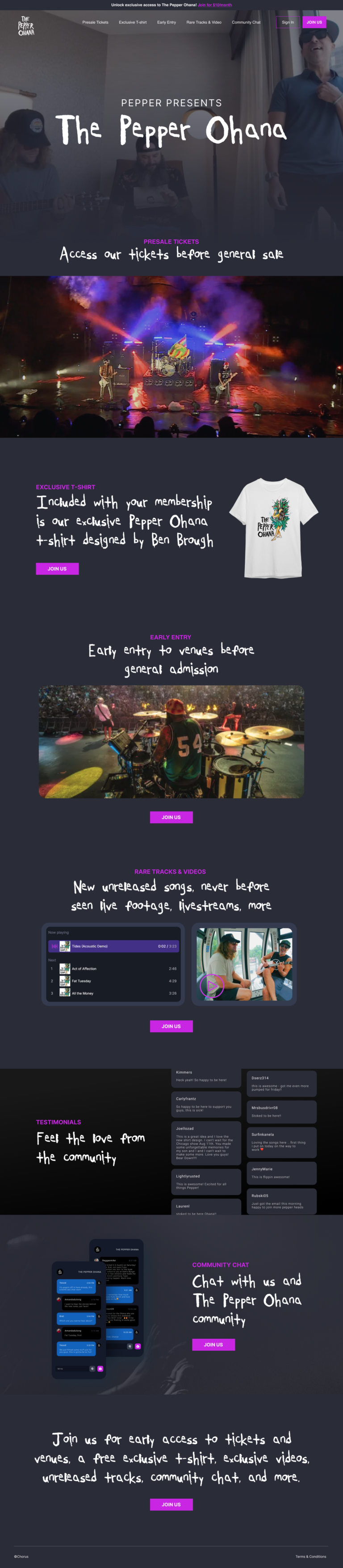 Pepper by Ohana fan membership landing page by Apexure