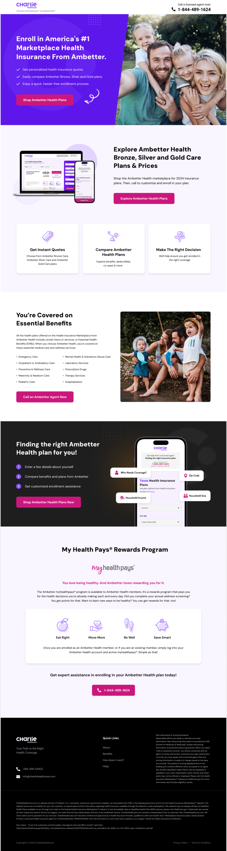 Charlie Health Ambetter marketplace health insurance click-through page designed by Apexure