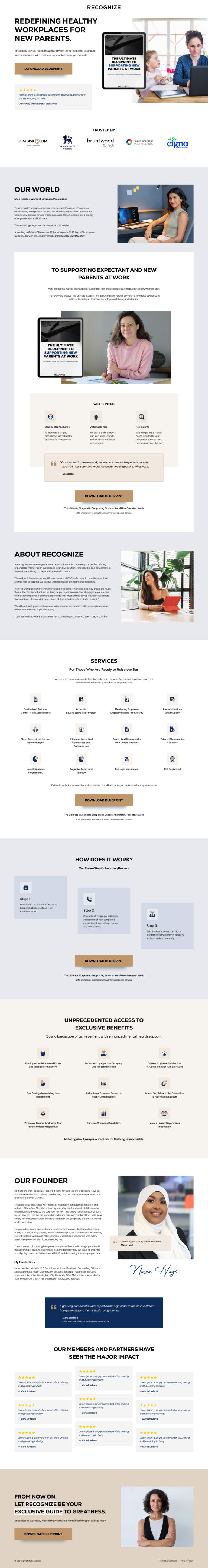 Recognize parental support workplace consulting landing page by Apexure