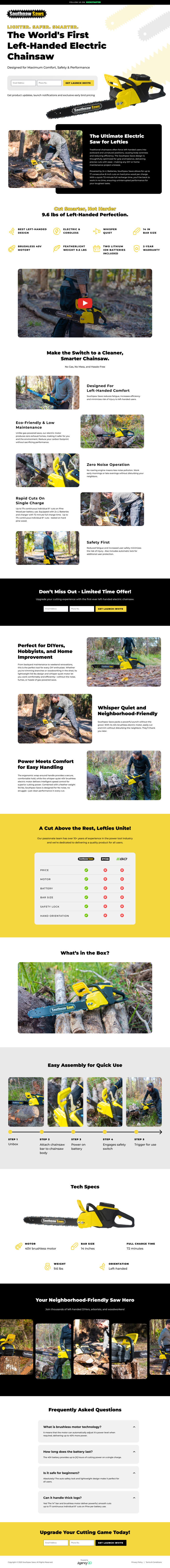 Southpaw Saws left-handed chainsaw pre-launch design by Apexure