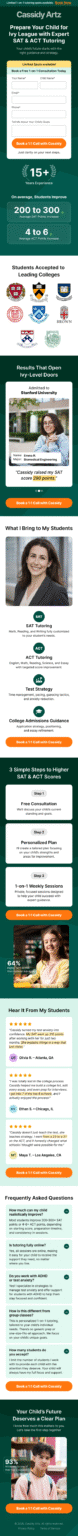 Cassidy Artz Ivy League SAT/ACT tutoring B2C education lead generation landing page designed by Apexure