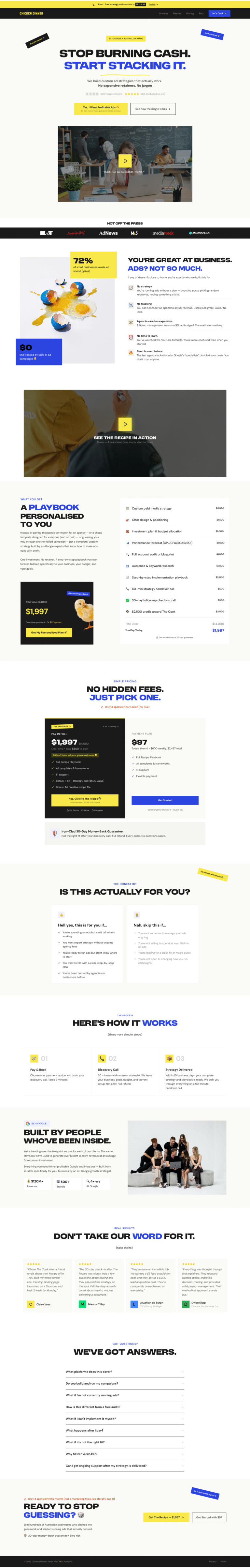 Chicken Dinner direct-response marketing strategy B2B sales landing page designed by Apexure